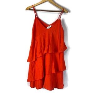 Do+Be Bright Orange Three Ruffle Spaghetti Strap Mini Dress Size Small